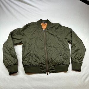 Vince Quilted Bomber Jacket‎ Green Quilted Zip Up Front Ribbed Cuffs Size S